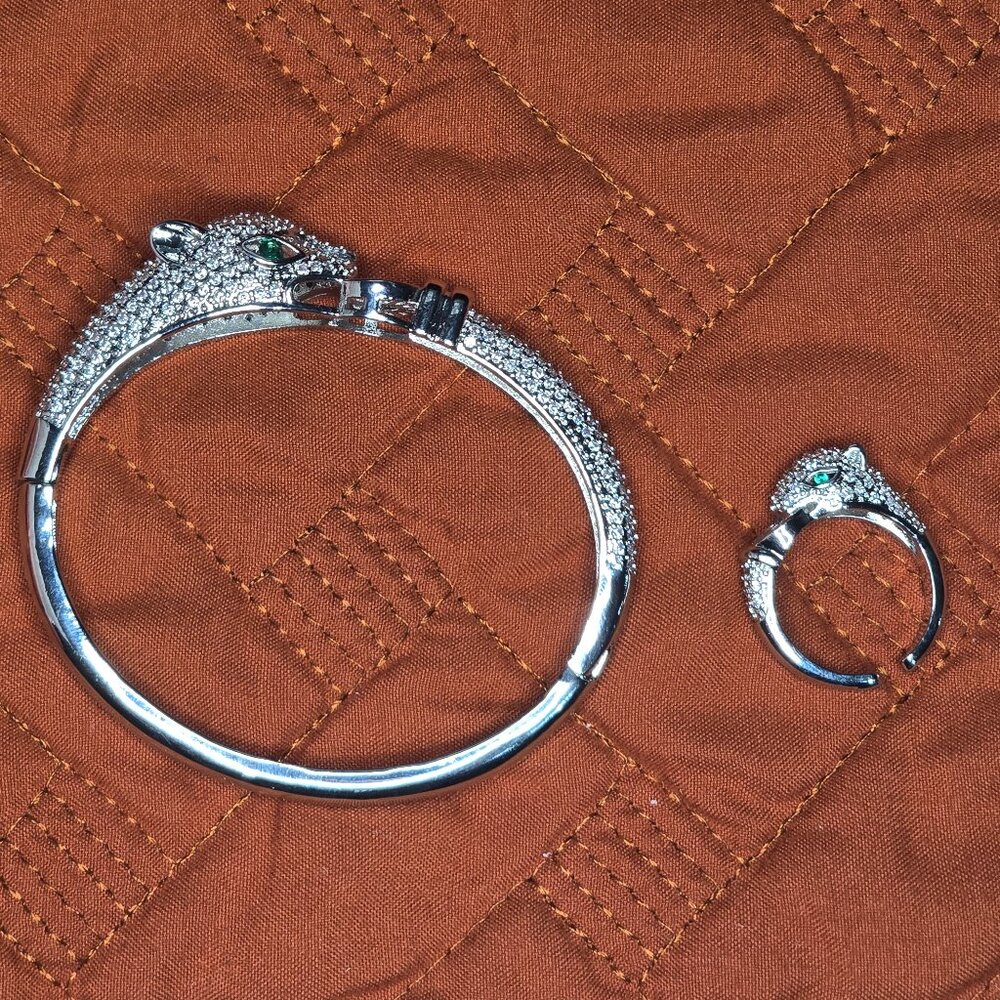 Panther cuff bracelate and ring set